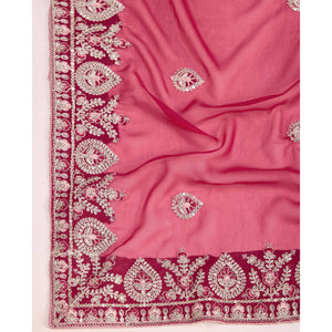 Dark Magenta Floral Sequins Embroidered Georgette Saree