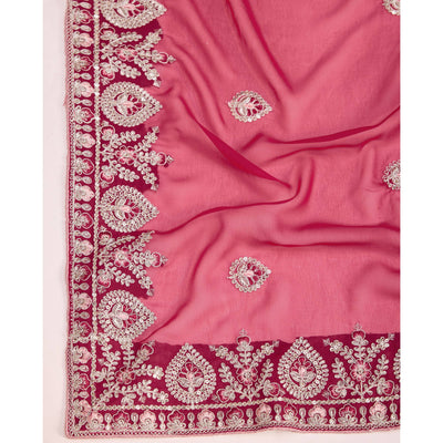 Dark Magenta Floral Sequins Embroidered Georgette Saree
