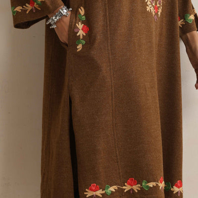 trueBrowns Brown Kashmiri Embroidered Woollen Phiran Kurta