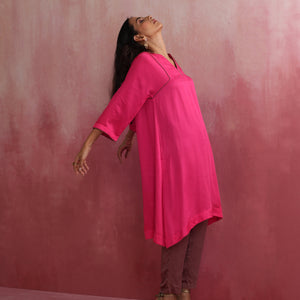 trueBrowns Pink Modal Kimono Kurta Co-ord Set