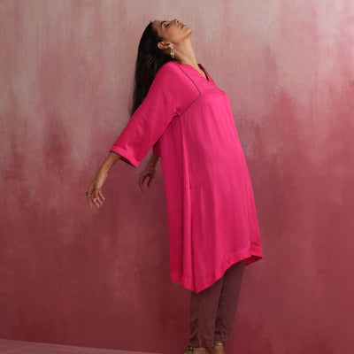 trueBrowns Pink Modal Kimono Kurta Co-ord Set