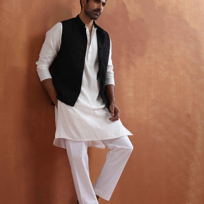 trueBrowns Men's Ivory Sequin Chanderi Kurta