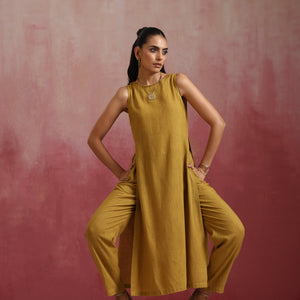 trueBrowns Mustard Cotton Kurta Set