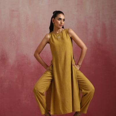 trueBrowns Mustard Cotton Kurta Set