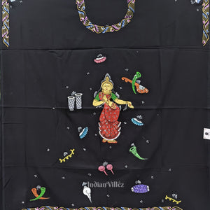 Black Nartaki Musical Theme Pattachitra Kurti Cotton Dress Material