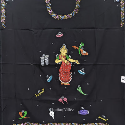 Black Nartaki Musical Theme Pattachitra Kurti Cotton Dress Material