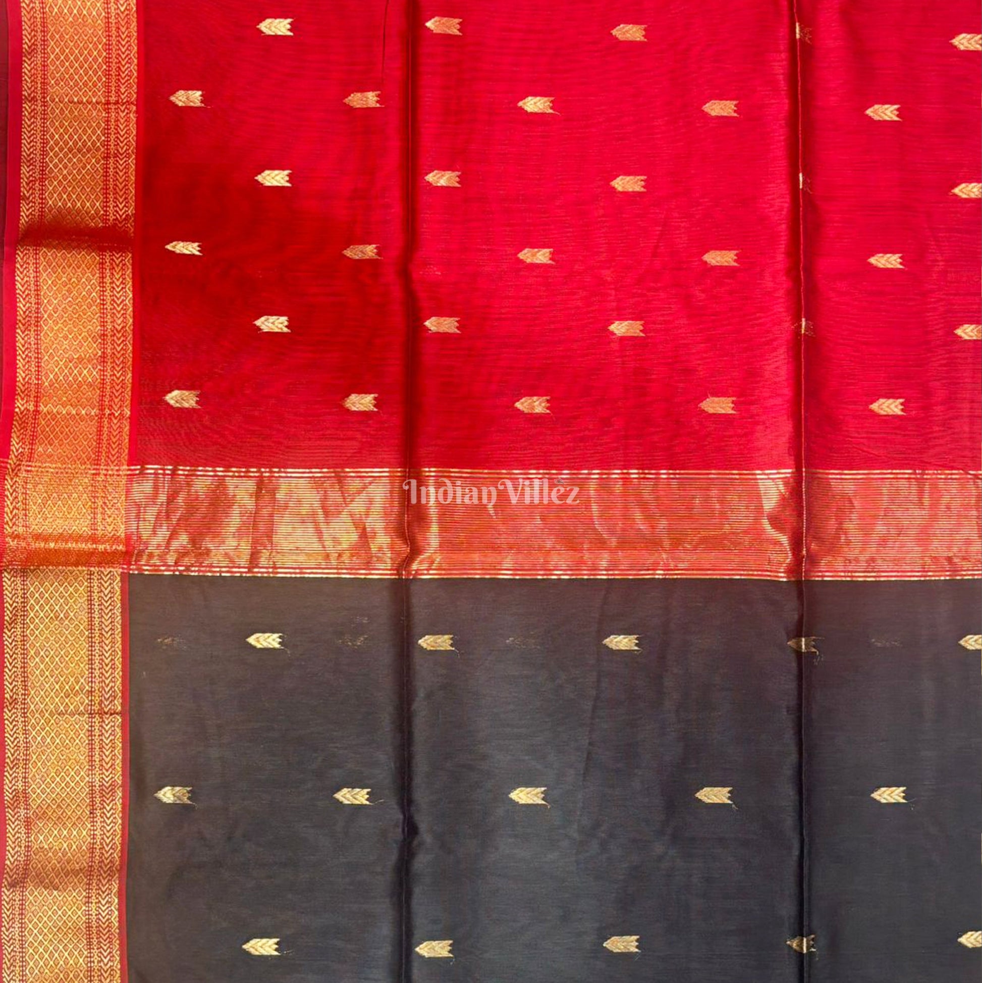 Black Arrow Butta Design Maheshwari Handloom Cotton*Silk Saree
