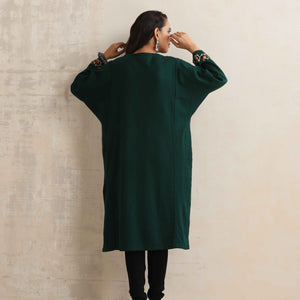 trueBrowns Green Kashmiri Embroidered Woollen Phiran Kurta