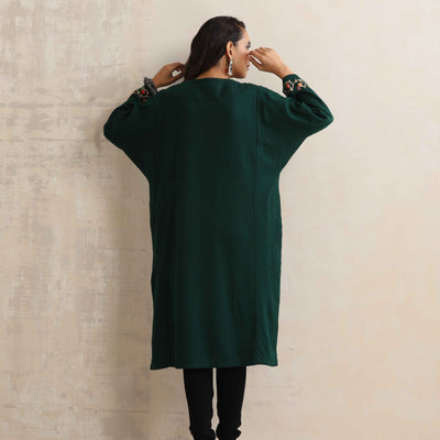 trueBrowns Green Kashmiri Embroidered Woollen Phiran Kurta
