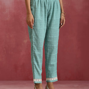 trueBrowns Aqua Blue Cotton Dobby High low Kurta Set