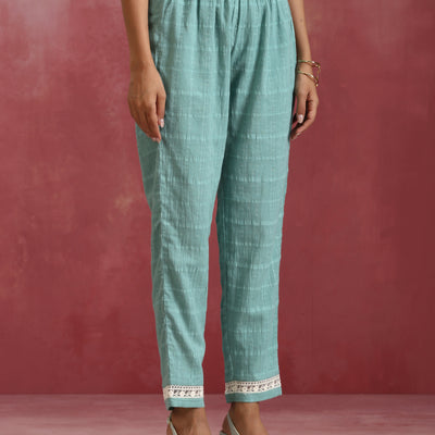 trueBrowns Aqua Blue Cotton Dobby High low Kurta Set