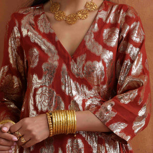 trueBrowns Rust Metallic Angrakha Kurta Set