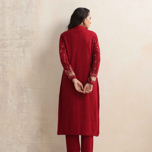trueBrowns Red Kashmiri Woollen Jacket 3pc Set