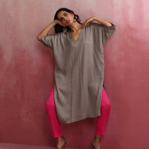trueBrowns Grey Modal Kimono Kurta Set