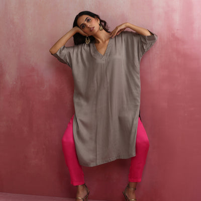 trueBrowns Grey Modal Kimono Kurta Set