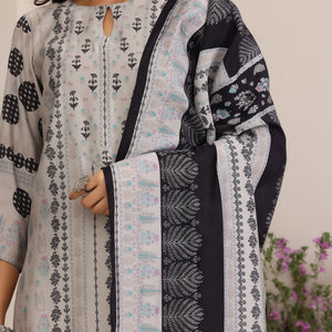 Grey Printed Silk Blend Straight Suit With Dupatta