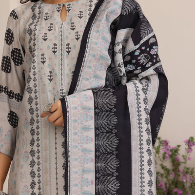 Grey Printed Silk Blend Straight Suit With Dupatta