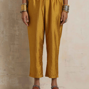 trueBrowns Gold Orange Silk A-line Kurta Set