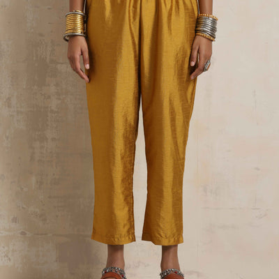 trueBrowns Gold Orange Silk A-line Kurta Set