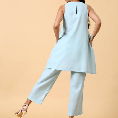Cotton Linen Light Blue Sleeveless Co-Ord Set | Relove