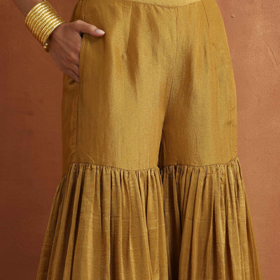 trueBrowns Gold Tissue Sharara Dupatta Set