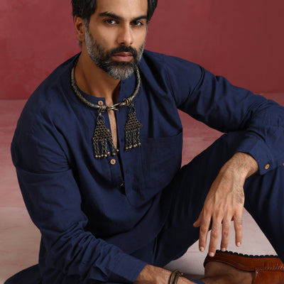 trueBrowns Men's Navy Cotton Co-ord set
