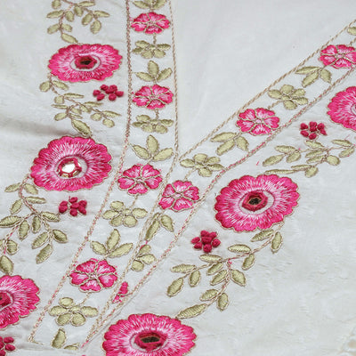 Floral Threadwork Embellished Cotton Kurta with Pants and Dupatta