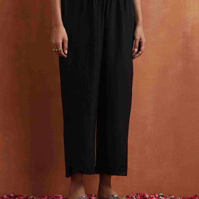 trueBrowns Black Print Straight Kurta Set