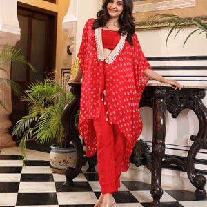 Flaming Red Bandhani Silk Coord Set