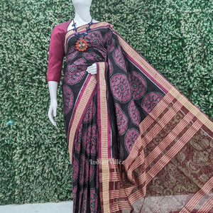 Exclusive Black Beautiful Jhoti Theme Sambalpuri Silk Saree