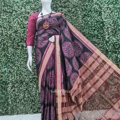 Exclusive Black Beautiful Jhoti Theme Sambalpuri Silk Saree