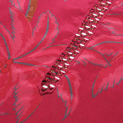 Floral Printed Round Neck Mirror Work Straight Kurta with Trousers & Dupatta