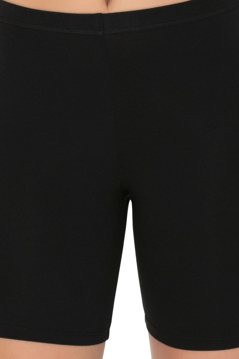 Smooth Mid-thigh Cotton Shortie Liner (Pack of 2) - Black-Black