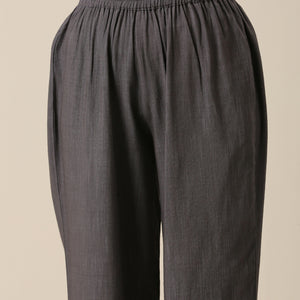 Slate Grey Slub Texture Overlap Pleat Kurta Pant Set | Relove