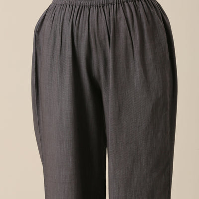 Slate Grey Slub Texture Overlap Pleat Kurta Pant Set | Relove