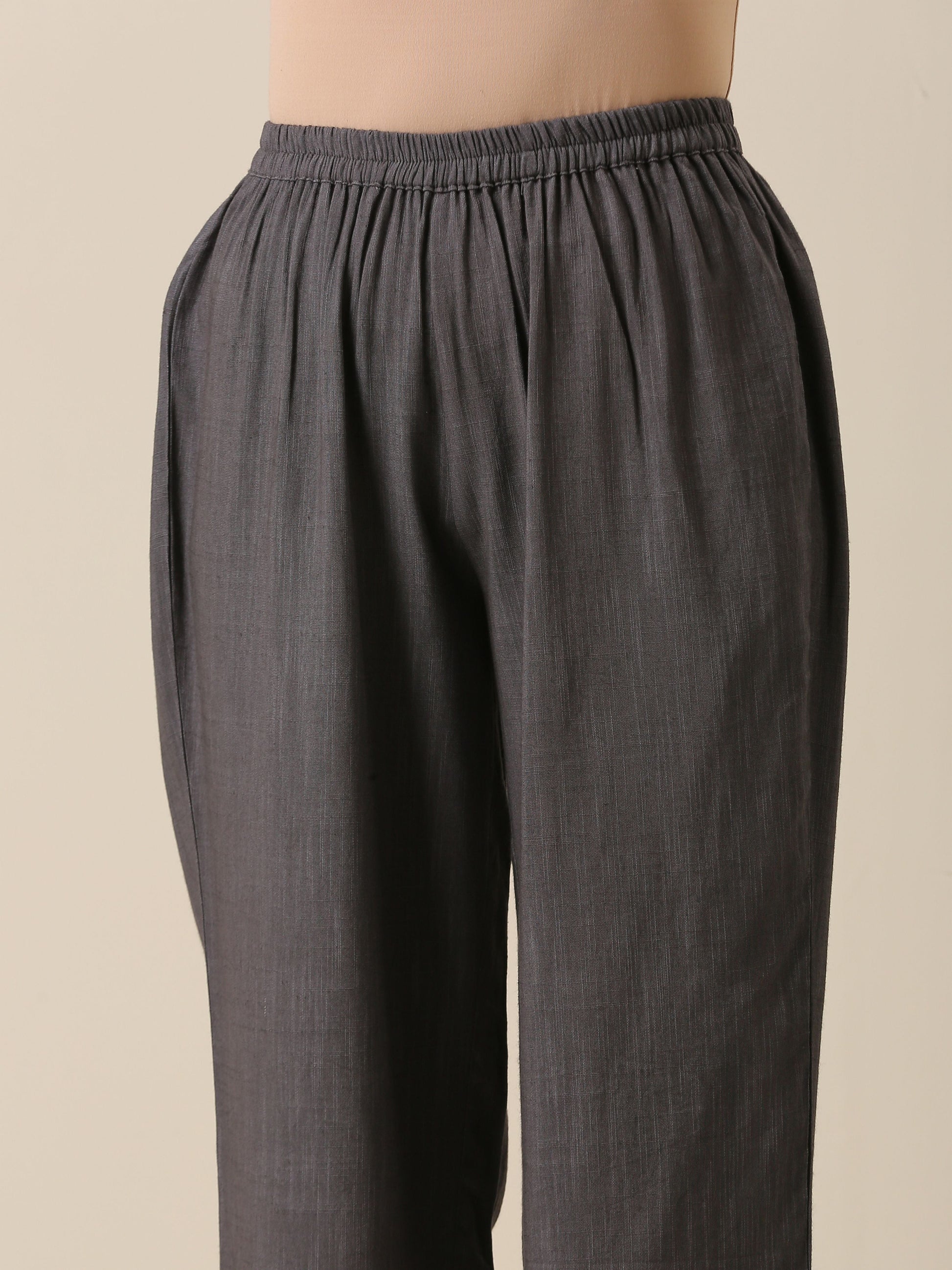 Slate Grey Slub Texture Overlap Pleat Kurta Pant Set | Relove