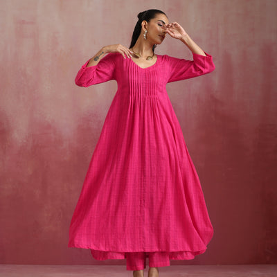 trueBrowns Pink Cotton Dobby Kurta Set