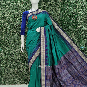 Green Blue Buti Bomkai Sambalpuri Silk Saree