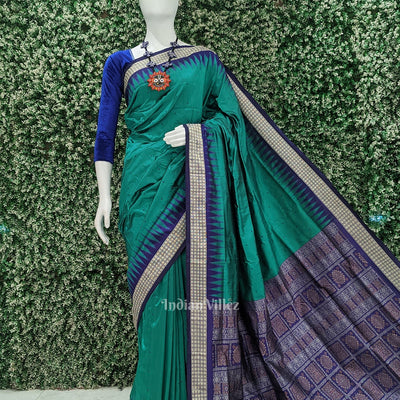 Green Blue Buti Bomkai Sambalpuri Silk Saree