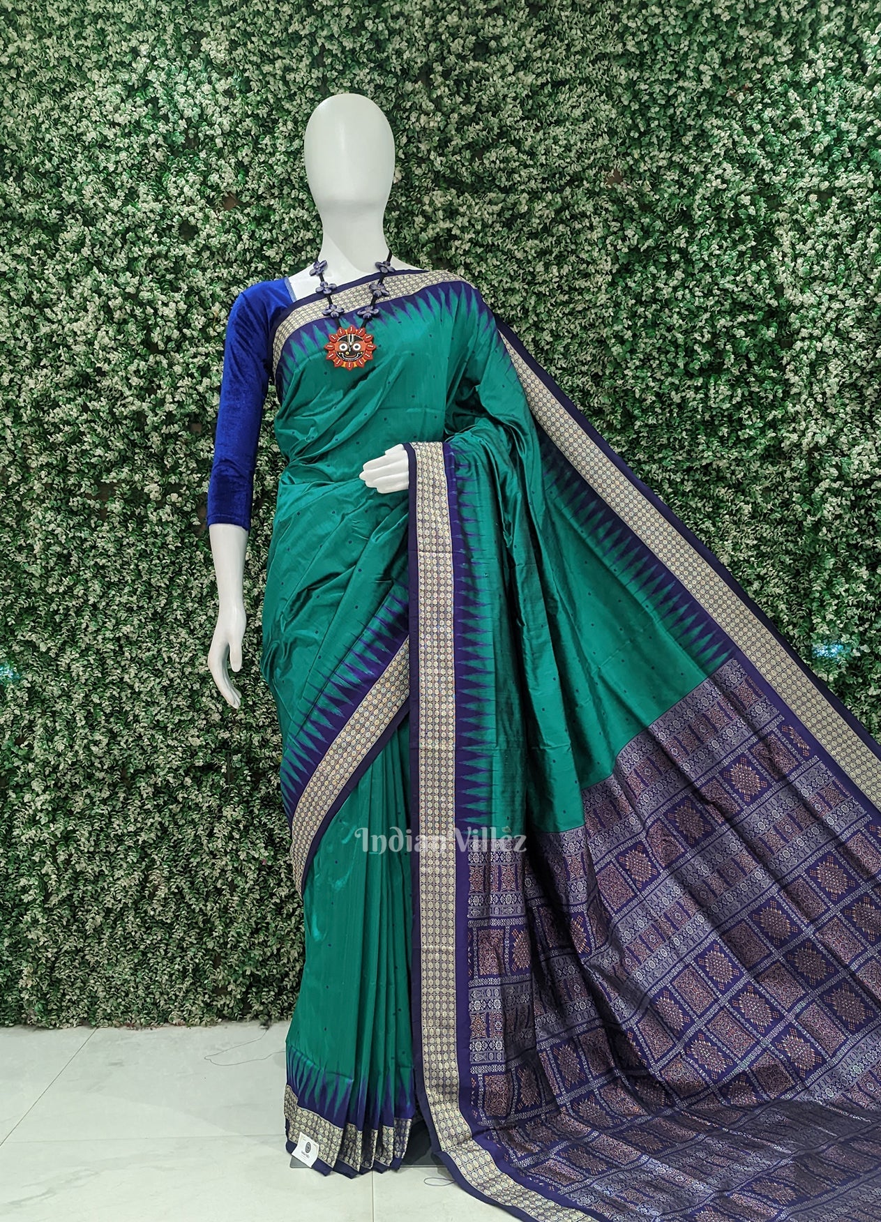Green Blue Buti Bomkai Sambalpuri Silk Saree