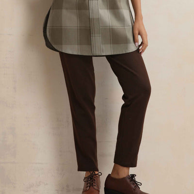 trueBrowns Green Check High Neck Short Kurta