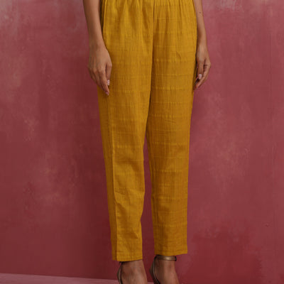 trueBrowns Mustard Cotton Dobby Kurta Set
