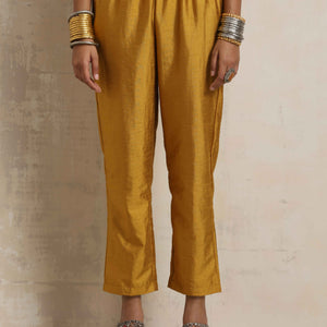trueBrowns Gold Brown Silk A-line Kurta Set