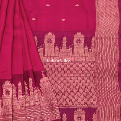 Rani Banarasi Katan Silk Saree Inspired by Big Ben, London & United States Capitol, Washington DC