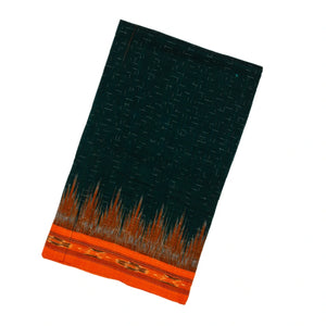 Bottle Green Handloom Orissa Cotton Saree With Red Tie & Dye Border