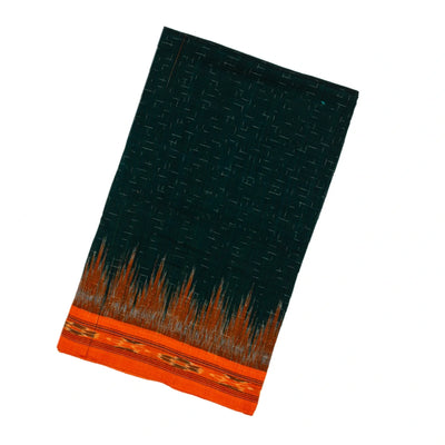 Bottle Green Handloom Orissa Cotton Saree With Red Tie & Dye Border