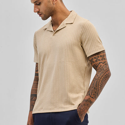 Beige Textured Cuban T-Shirt