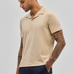Beige Textured Cuban T-Shirt