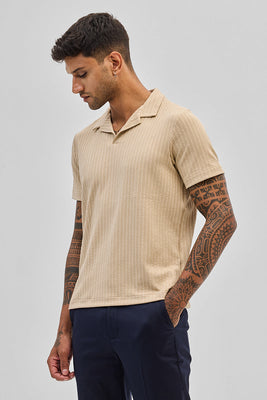 Beige Textured Cuban T-Shirt