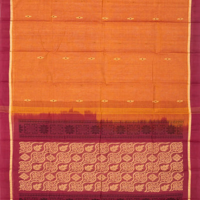Orange Handloom Village Cotton Saree With Floral Buttas